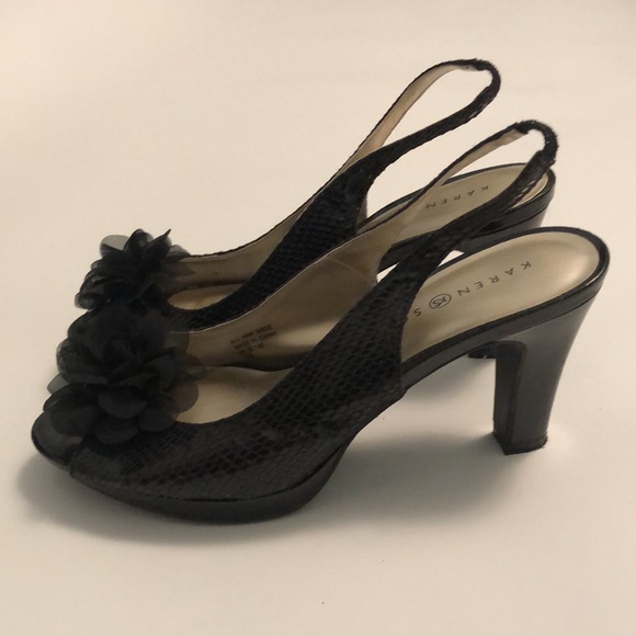 Karen Scott Bethe Black Patent Leather Slingback Peep Toe Heels - Picture 3 of 10